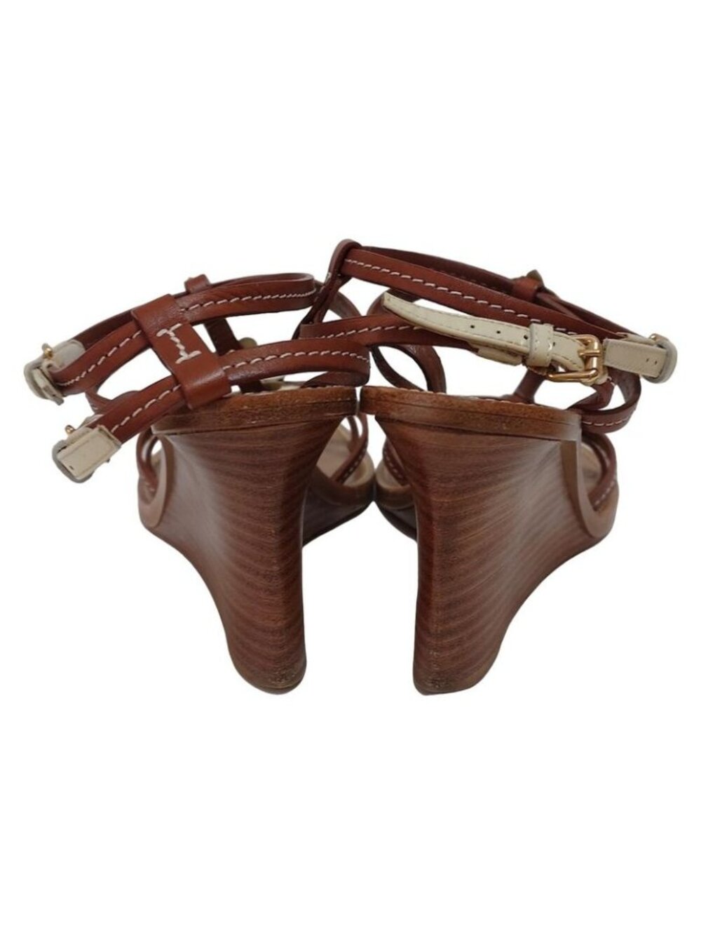 Louis Vuitton Sandals 38 Dark Brown Ivory Wedge Sole Flower Leather - Picture 3 of 7